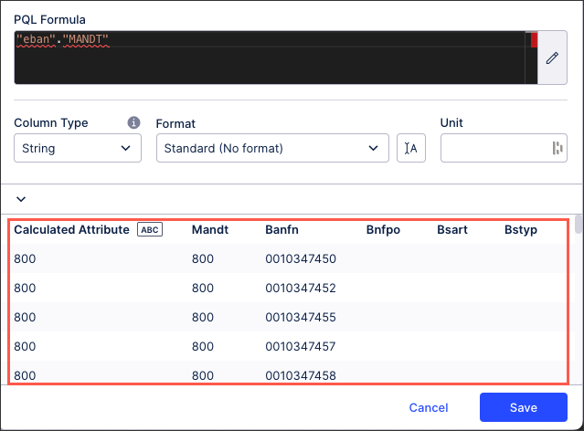 A screenshot showing the preview feature when creating a calculated augmented attribute.