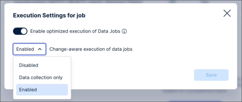 A screenshot showing how to enable the change-aware executions of data jobs.